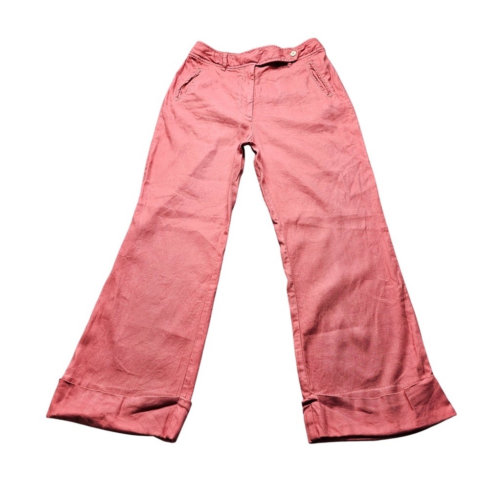 Anthropologie Maeve Wide Leg Cuffed Linen Blend Pants Women 30 Coral Pink Casual